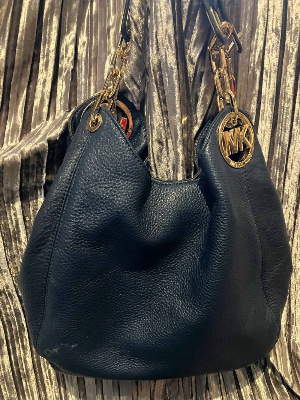 Michael Kors Fulton Large Leather Shoulder Tote Navy